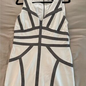 BCBGMaxAzria Black and White Geometric Midi Dress